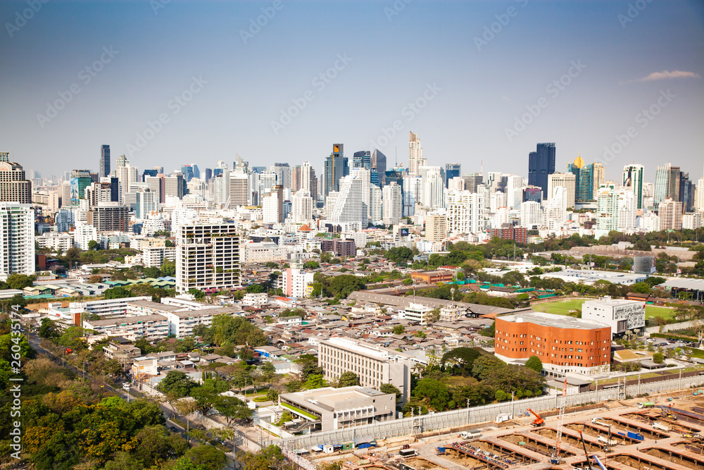 Naklejka premium high buildings panorama downtown of Bangkok City and Lumpini park Thailand