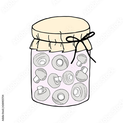 Set of colored hand drawn vector illustration. Set of pickle jars with vegetables. Set with tinned vegetables.