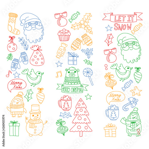 Christmas element in doodle kids drawing style. Vector pattern.