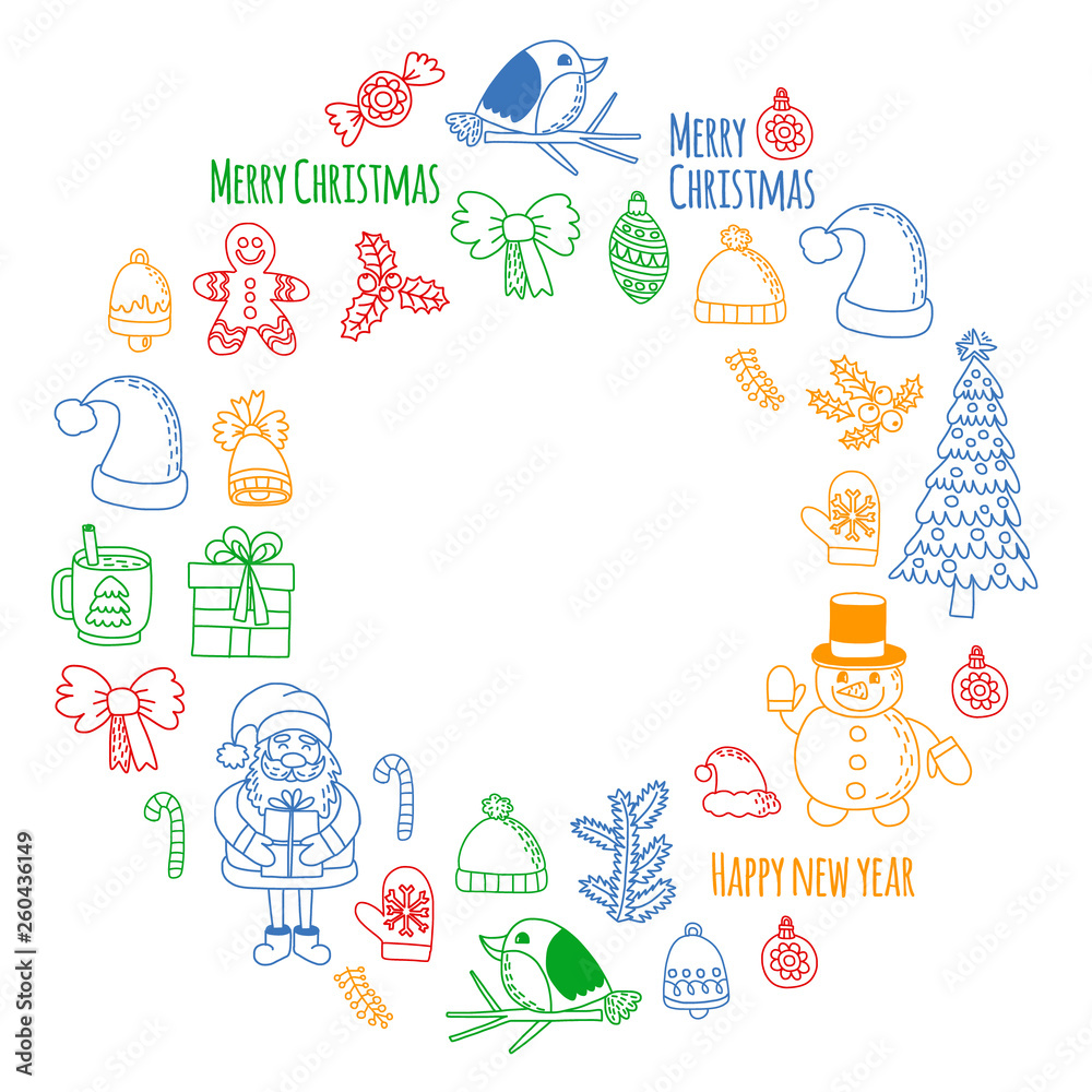 Fototapeta premium Christmas element in doodle kids drawing style. Vector pattern.