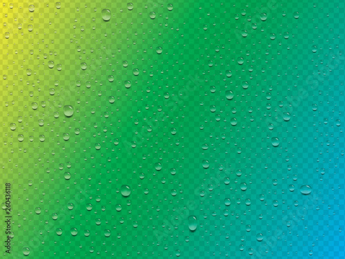 vector realistic transparent water drops on a colorful background