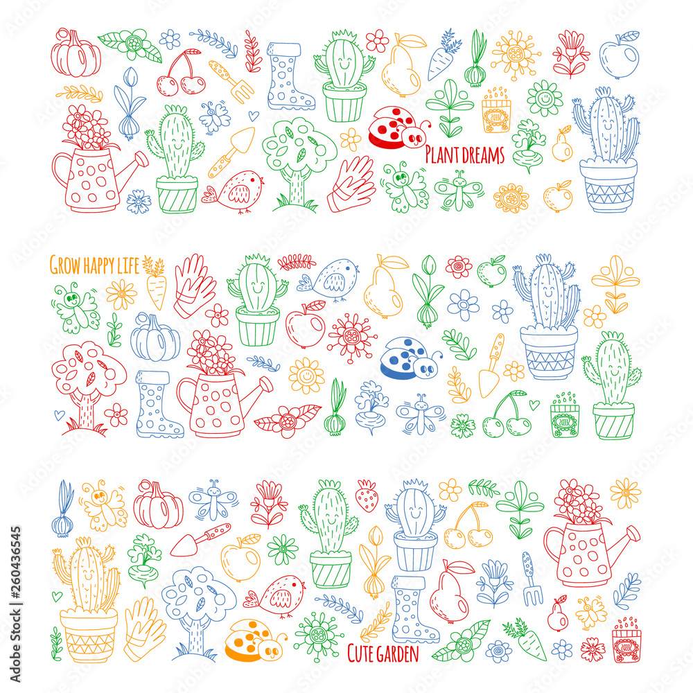 Vector pattern for backgrounds. Cute gardening. Icons for banners. Vector pattern for backgrounds. Cute gardening. Icons for banners.