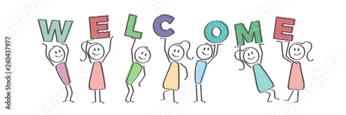 Stick Figure - people with letters - Welcome