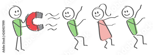Stick Figure - person attracting people with magnet