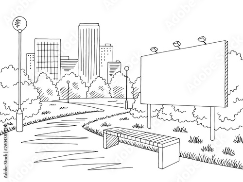 Park billboard graphic black white city landscape sketch illustration vector