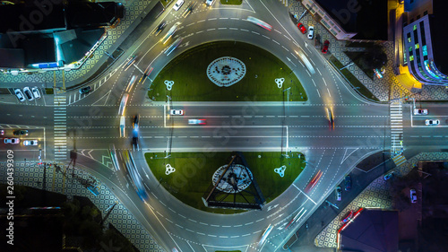 Aerial view of urban highway intersection road.