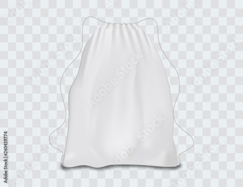 White backpack with laces. Sport bag mockup on white background.