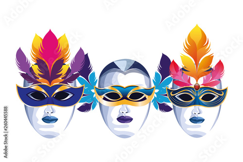 set of masks with feathers