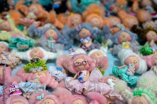The XІХ International Puppet Exhibition "Fashion Doll", Ukraine, Kiev, from April 5 to April 7, 2019. Handmade miniature dolls.  Focus in the center.