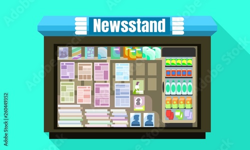Newsstand glass window icon. Flat illustration of newsstand glass window vector icon for web design photo