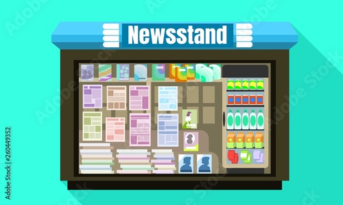 Newsstand glass window icon. Flat illustration of newsstand glass window vector icon for web design