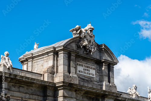 Low angle view of Alcala Gate in Madrid