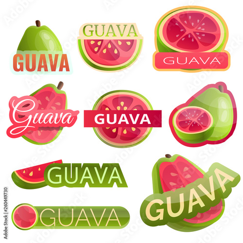 Guava logo set. Cartoon set of guava vector logo for web design