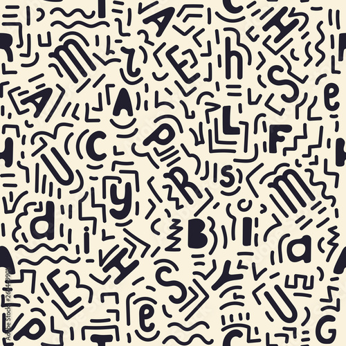 Black letters on a crafting background. Doodles. Vector.