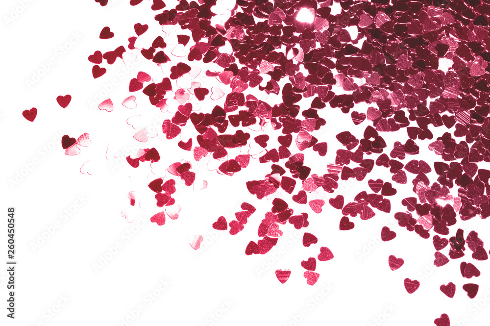 Glittering pink hearts on white background Glittering pink hearts on white background