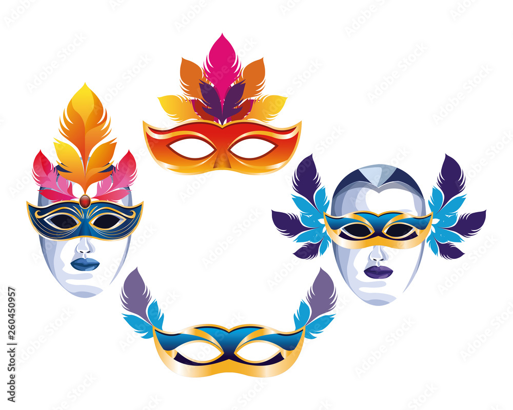 set of masks with feathers