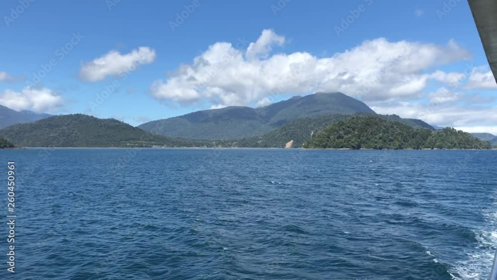 View of islands above a ferry in Carretera austral, Chile View of islands above a ferry in Carretera austral, Chile