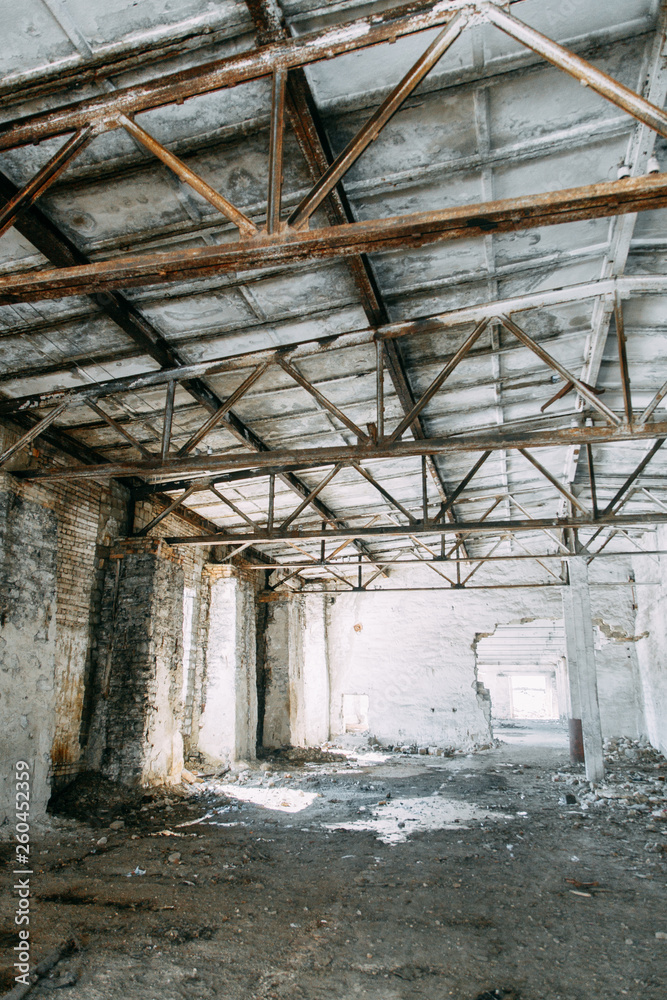 Abandoned production as after the war. Old destroyed factory and workshops. Abandoned production as after the war. Old destroyed factory and workshops.