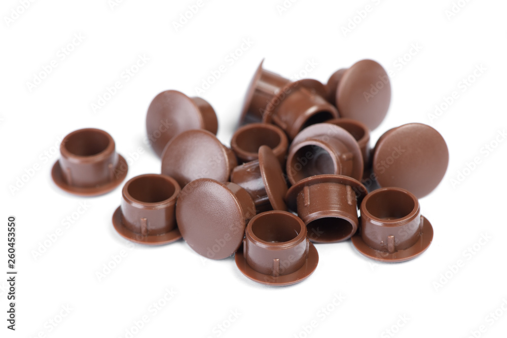 Plastic plugs for furniture screws with cup heads Plastic plugs for furniture screws with cup heads