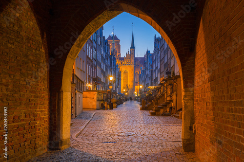 Amazing architecture of the Mariacka street in the old town in Gdansk at night  Poland.