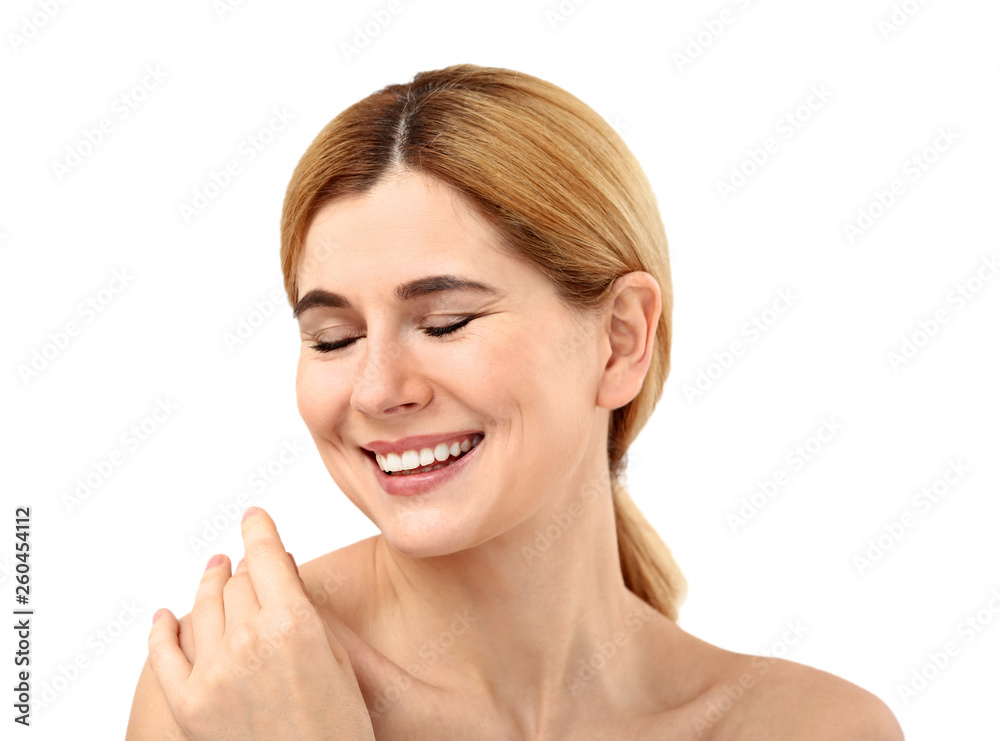 Portrait of beautiful woman on white background Portrait of beautiful woman on white background