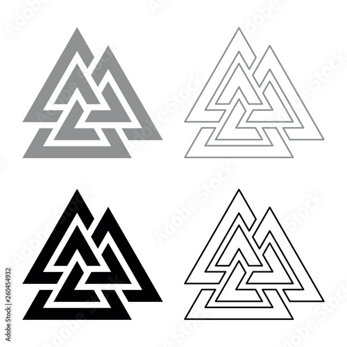 Valknut symbol icon set black color vector illustration flat style image