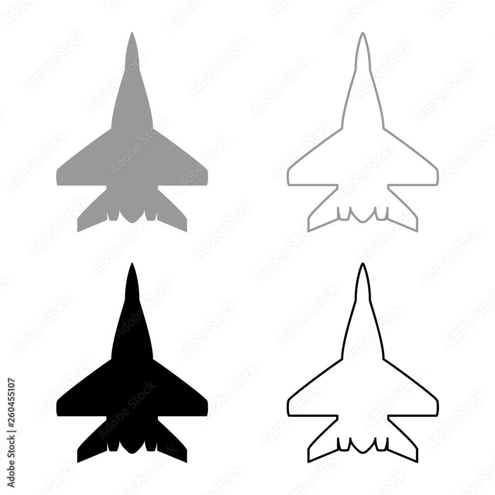 Fighter plane Military fighter airplane icon set black color vector illustration flat style image