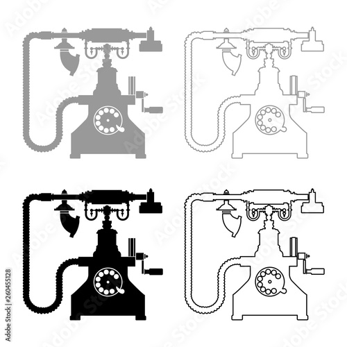 Vintage telephone retro rotary plate Antique phone Old phone Retro phone Rarity telephone Vintage phone Antique telephone Rarity phone icon set black color vector illustration flat style image