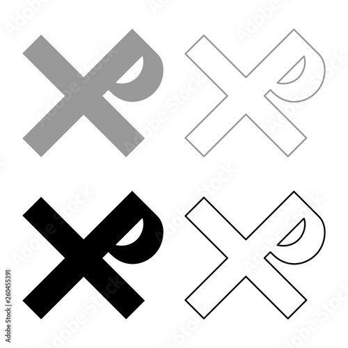 Cross monogram Rex tsar tzar czar Symbol of the His cross Saint Justin sign Religious cross icon set black color vector illustration flat style image