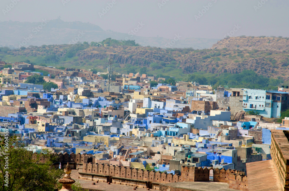 View of an old Jodhpur City, also known as Blue City from the top, Mehrangarh or Mehran Fort Jodhpur, Rajasthan, India.
