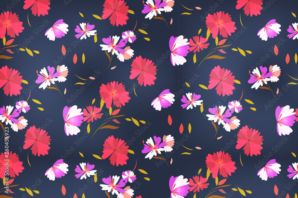Obraz premium Seamless Pink Flowers Vector Pattern