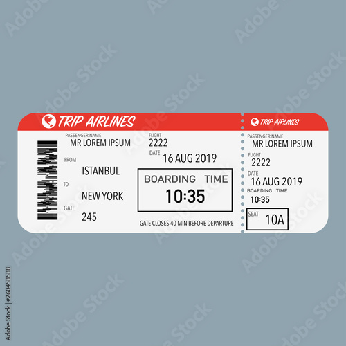 flight ticket for passenger plane boarding red