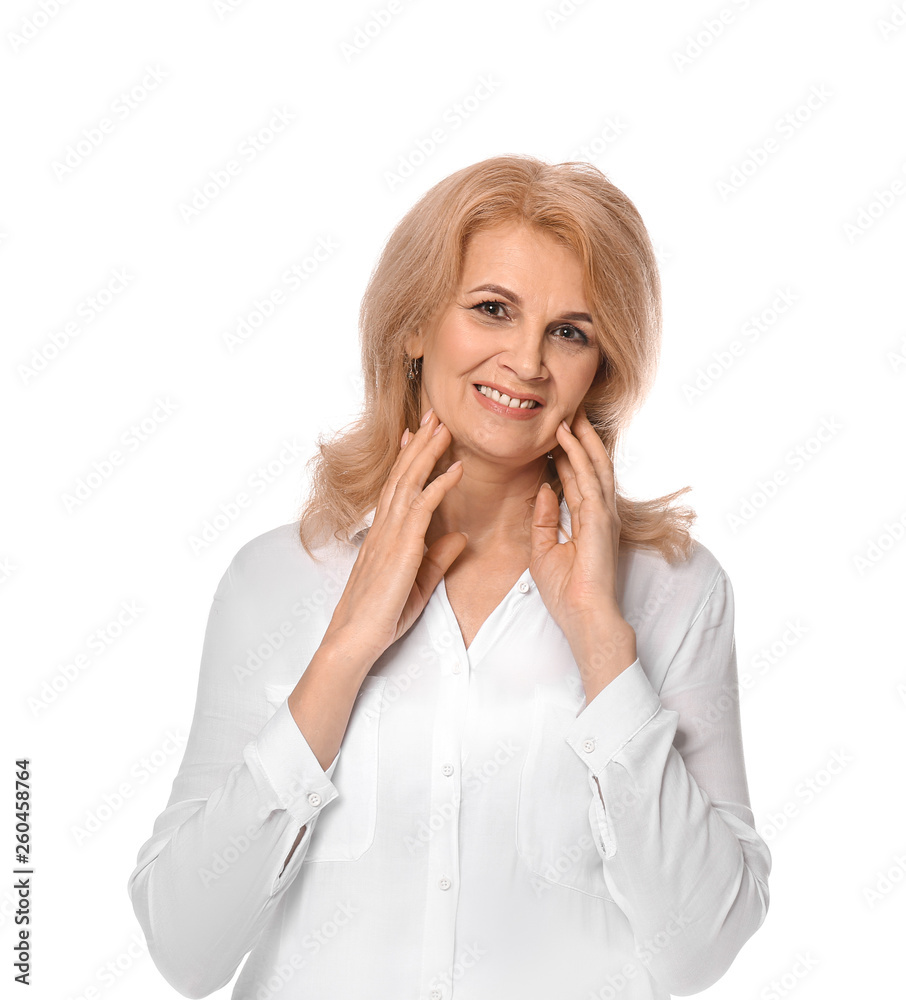 Stylish mature woman on white background Stylish mature woman on white background