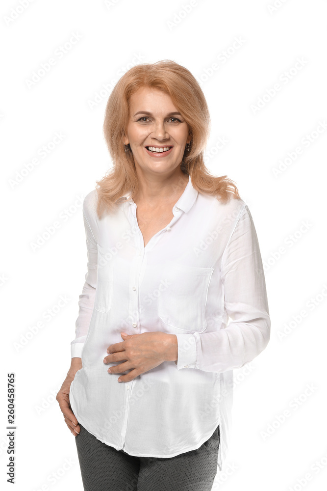 Stylish mature woman on white background Stylish mature woman on white background