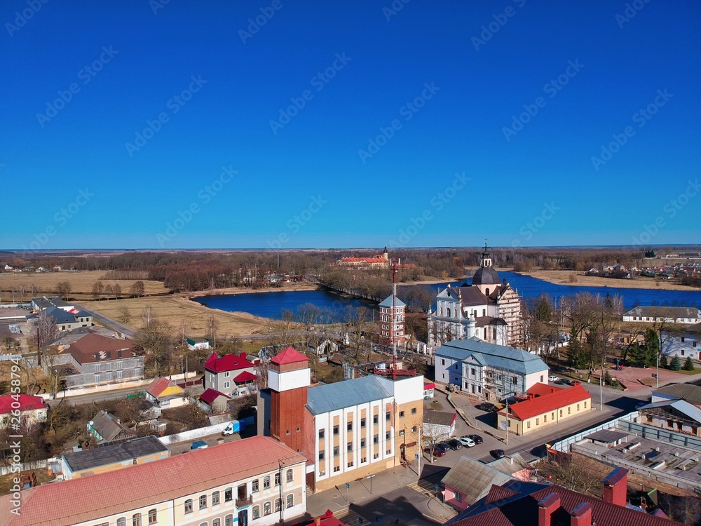 Aerial view of Nesvizh, Minsk Region of Belarus