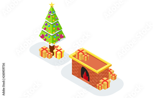 isometric illustration Christmas celebration with family, vector illustration - Vector