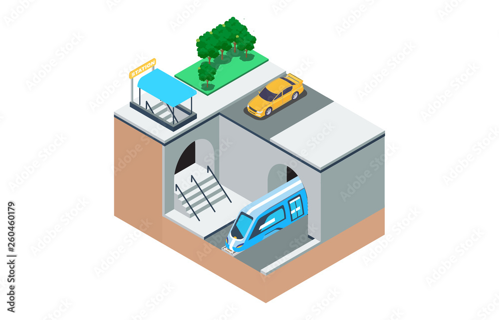isometric illustration of the way the subway, vector illustration - Vector