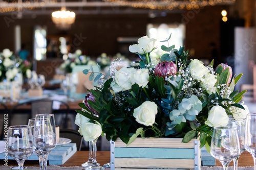 wedding reception table with flowers
