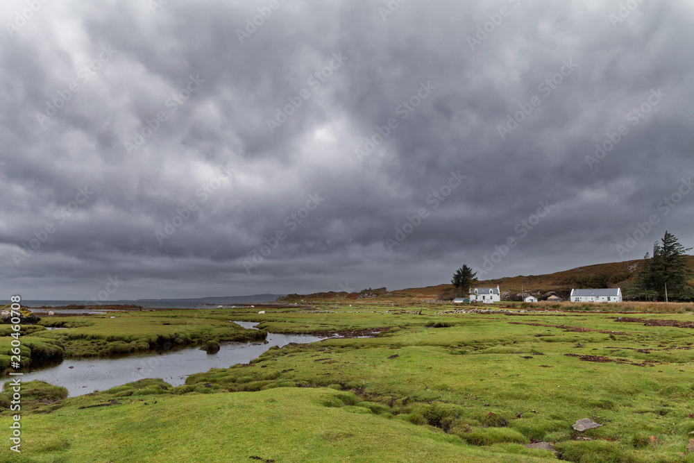 Autumn day in Scottish Highlands with dramatic sky