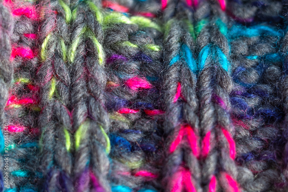 Close-up knit stitching  close-up, handmade woolen fabric.