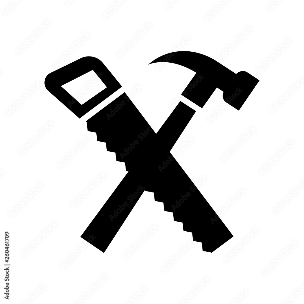 Stockvector Repair services logo, icon. Tools. Hammer, hand saw. Black