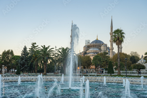 Blue Mosque with sunrise in Istanbul city, Turkey