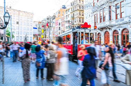 Canvas Print Old red tram goes on Istiklal street