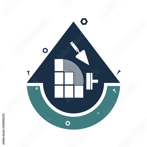 Repair services logo, icon. Constructions work, tile laying. Vector illustration. photo