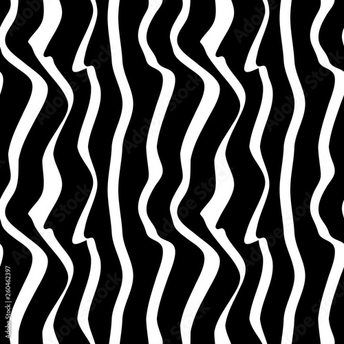 Wavy abstract seamless background pattern. Black and white