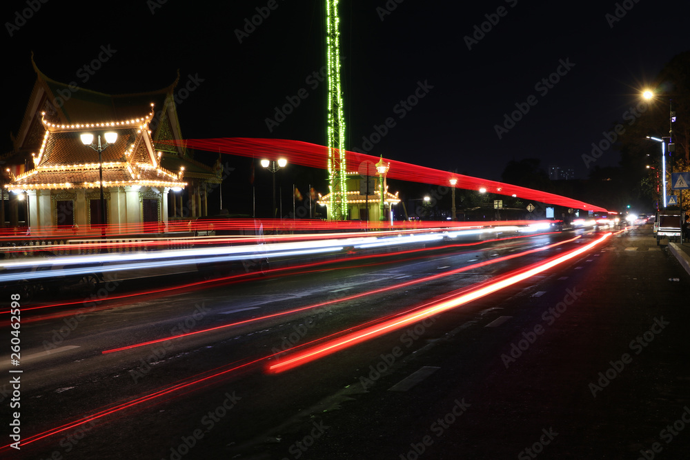 Fototapeta premium Abstract movement light of the car at night on the road.