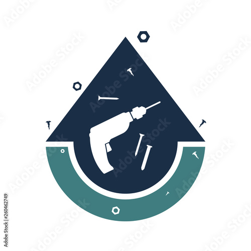 Repair services logo, icon. Tools. Drilling, assembly of furniture. Vector illustration.
