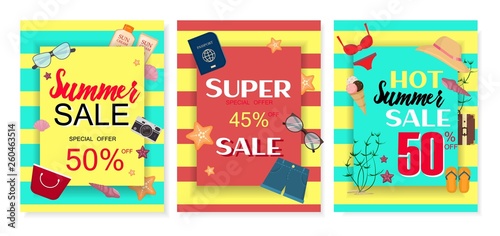Summer sale banner with glasses clothing special promotion background shopping banner, flyer, invitation, poster, web site or greeting card vector illustration.