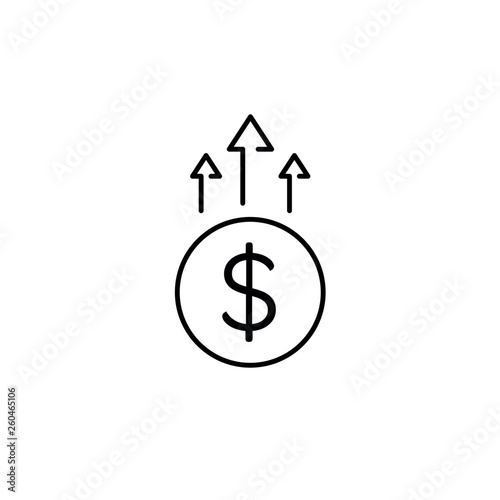 Financial growth icon, increasing money limit, income. Concept for banking icon in flat outline design. Isolated on white background.