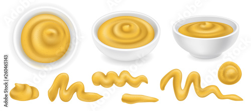 Set of realistic mustard sauce elements